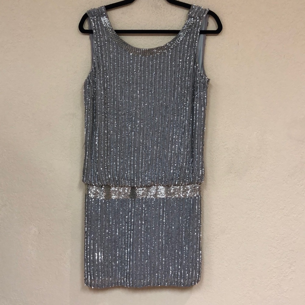 Adrianna Papell Silver Sequin Mini Dress